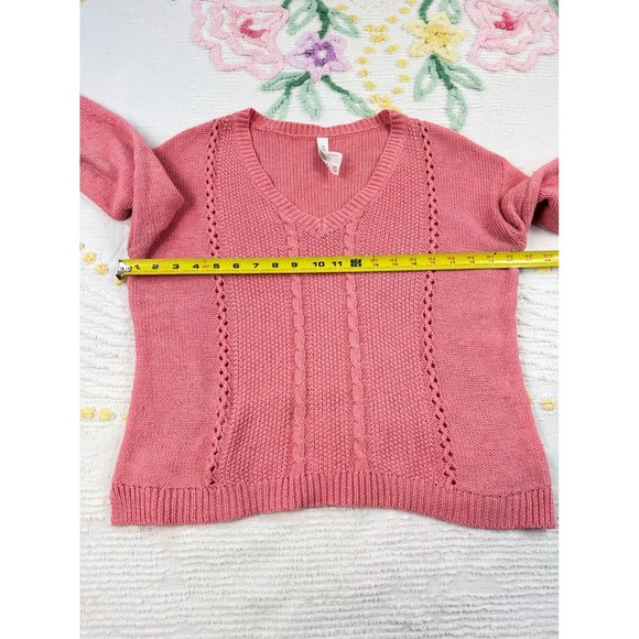 Aeropostale Women's V-Neck Knit Sweater Coral Pink Cable Stitch Medium - Picture 4 of 10